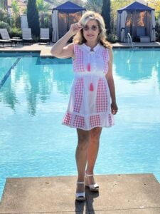 Lori wearing a Area Stars Tia Sleeveless Mini Dress