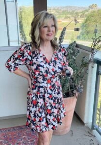 Lori wearing a Ted Baker Skiala Printed Mini Dress