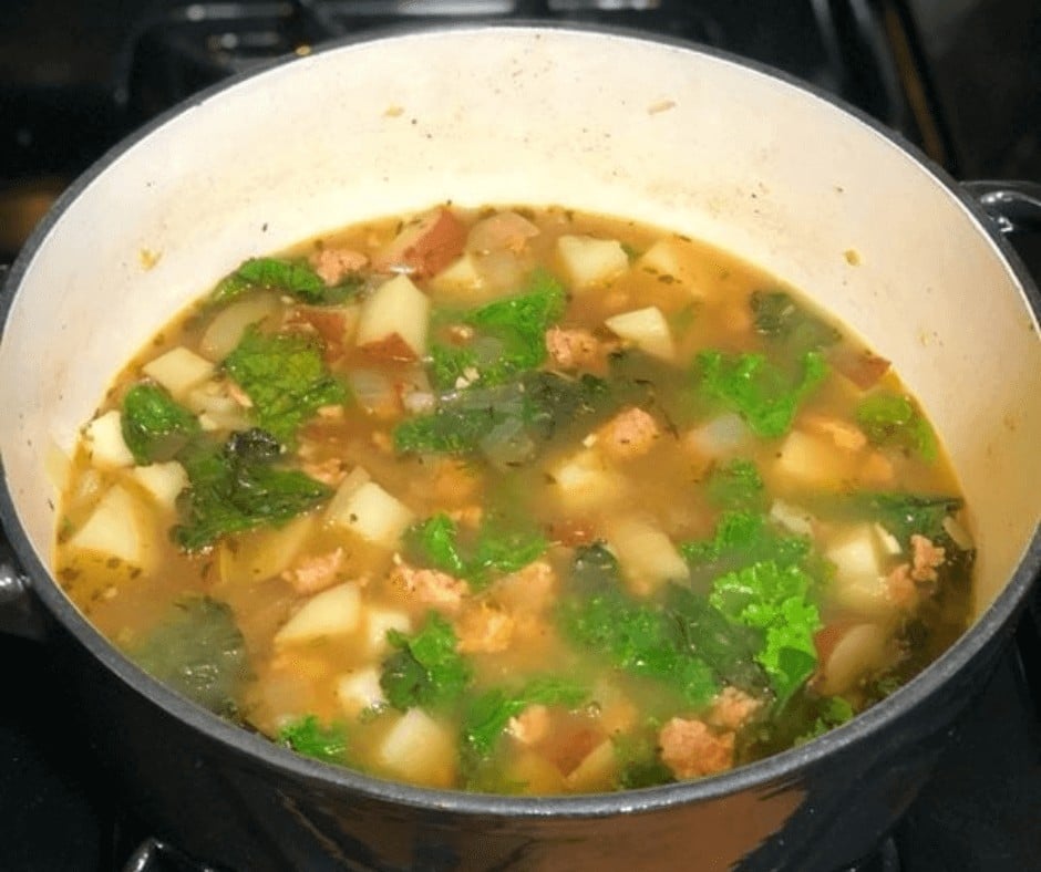 Letting the Zuppa Toscana soup simmer