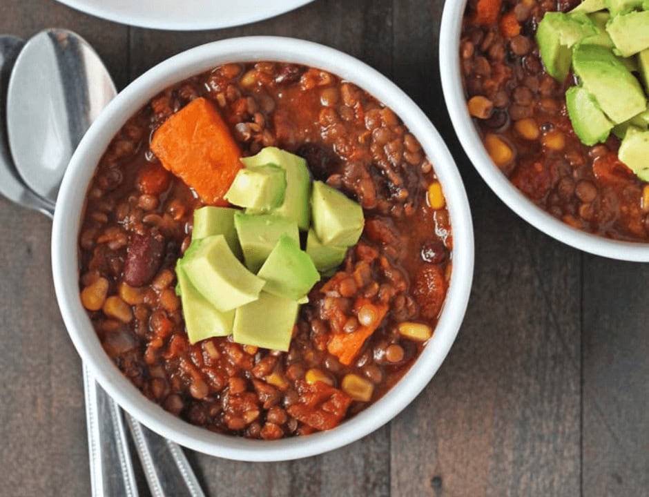 Slow Cooker Lentil Sweet Potato Chili