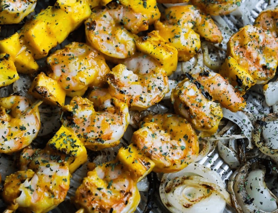 Garlic Mango Shrimp Skewers