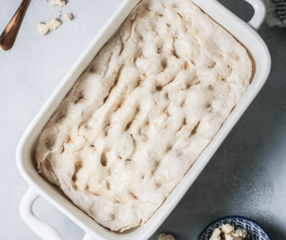 Dough for Caramelized Onion Focaccia Bread with dents