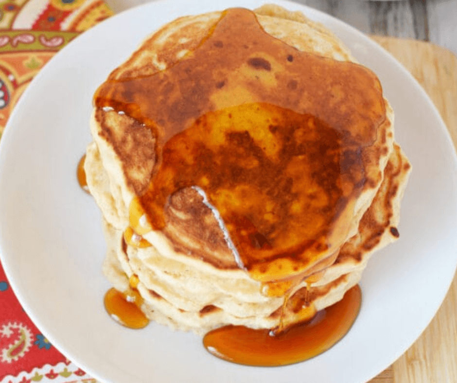 Oatmeal Banana Pancakes topped with maple syrup