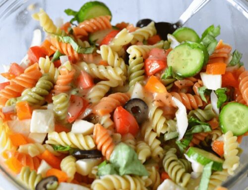 A closeup of the Creamy Italian Pasta Salad