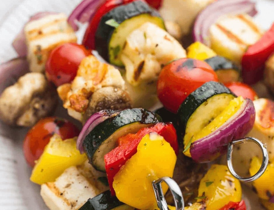 Grilled Veggie Kabobs with Halloumi Cheese
