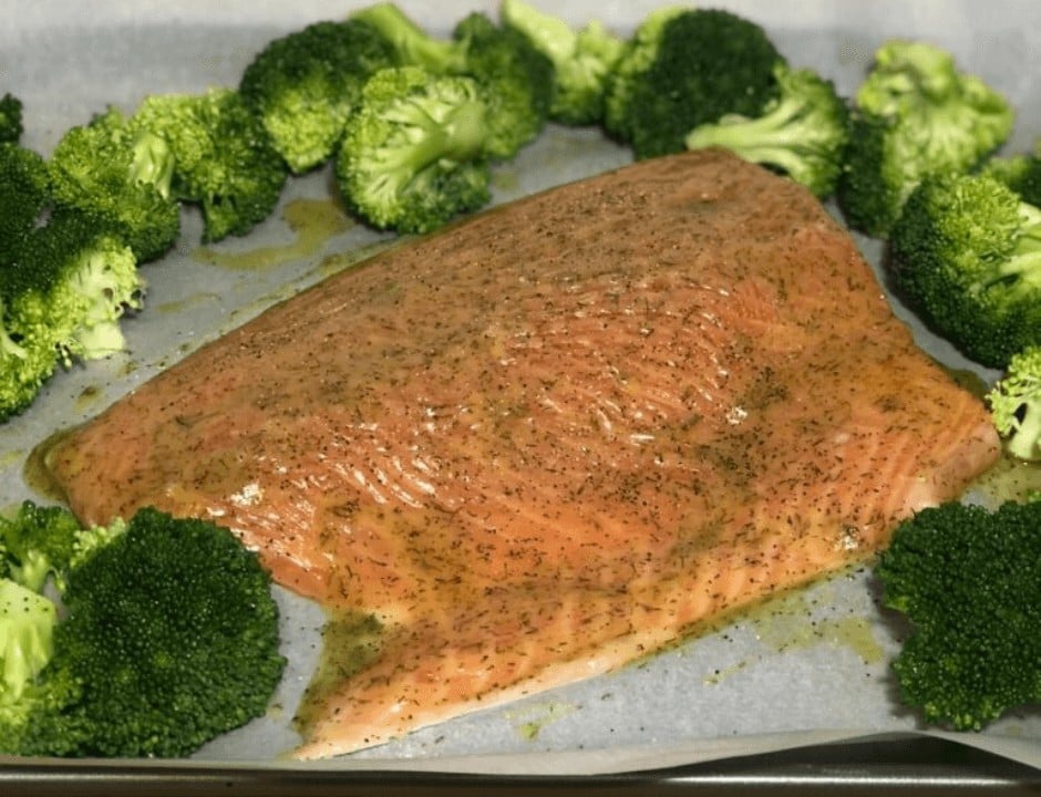 Sheet Pan Baked Salmon with Mustard Dill Marinade