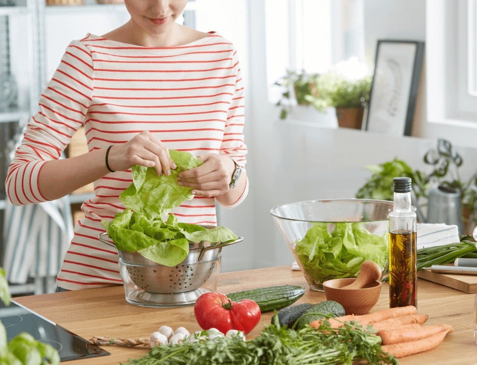 Woman making a salad