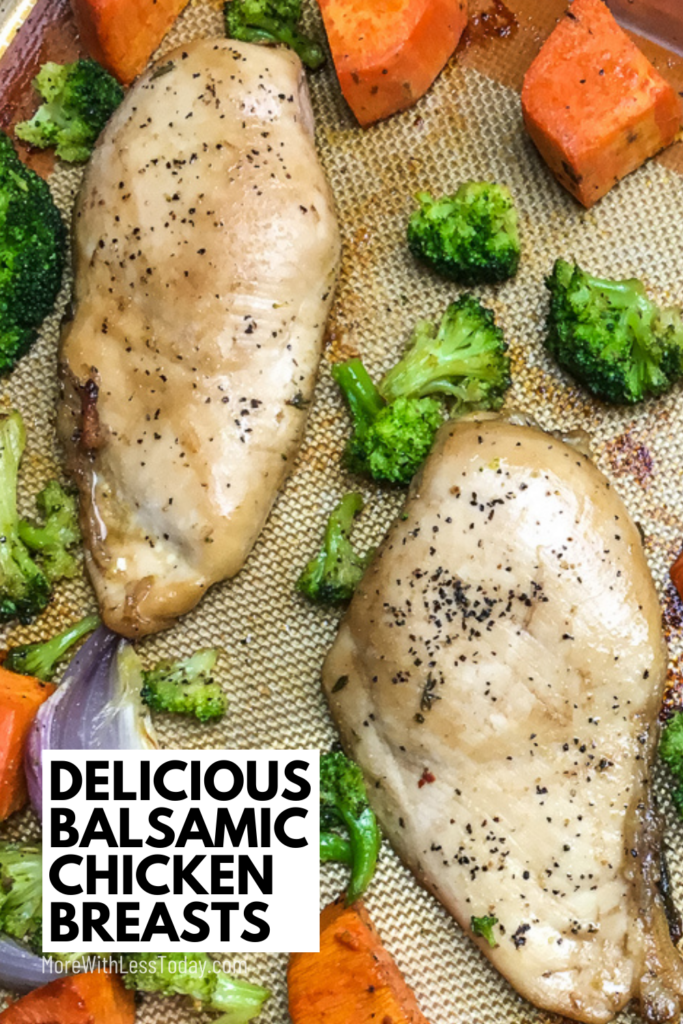 Delicious Balsamic Chicken Breasts with Roasted Sweet Potatoes and Broccoli