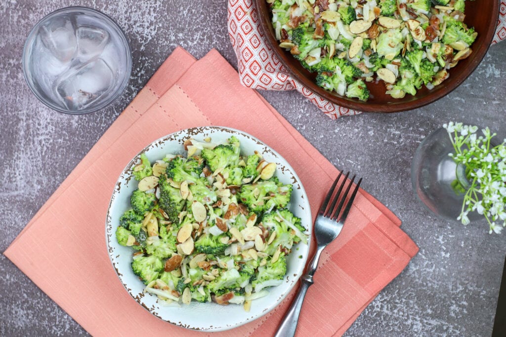 Broccoli Salad Recipe on a placemat with fork