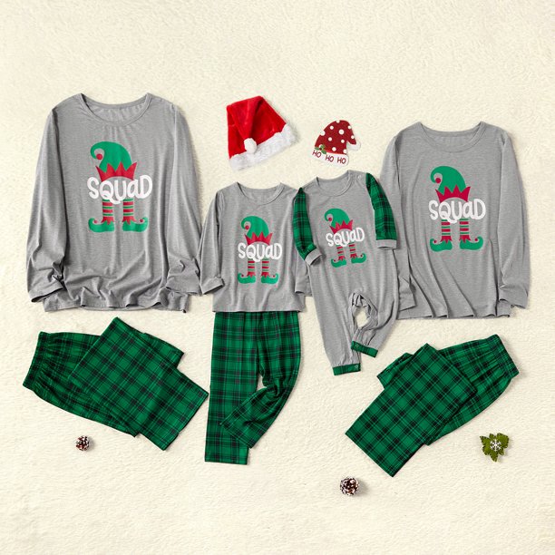 Christmas Family Matching Squad Top and Plaid Pants Pajamas Set from Walmart 