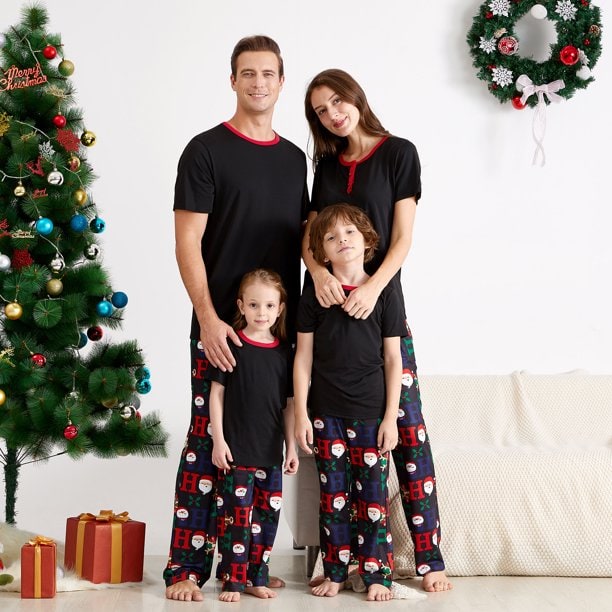 Black Top and Santa Pants Christmas Pajamas Set Matching Christmas Pajamas from Walmart 