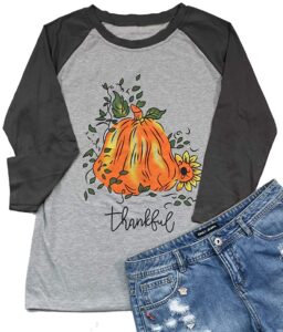 Thanksgiving Shirts Womens Thankful Pumpkin and Sunflower