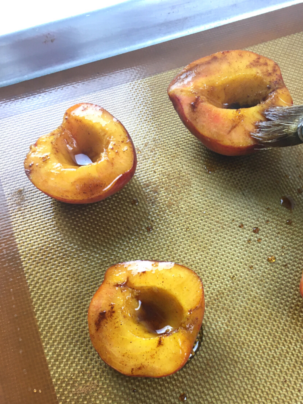 Balsamic Baked Peaches with pastry brush