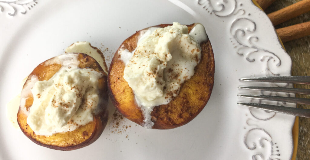 Baked Balsamic Peaches recipe with whipped cream