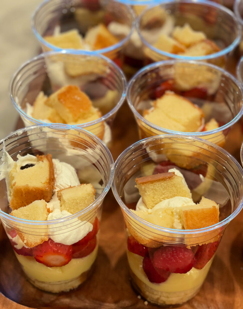 adding a second layer of Sara Lee Poundcake for Individual Trifle Desserts with Pudding, Berries and Whipped Cream 