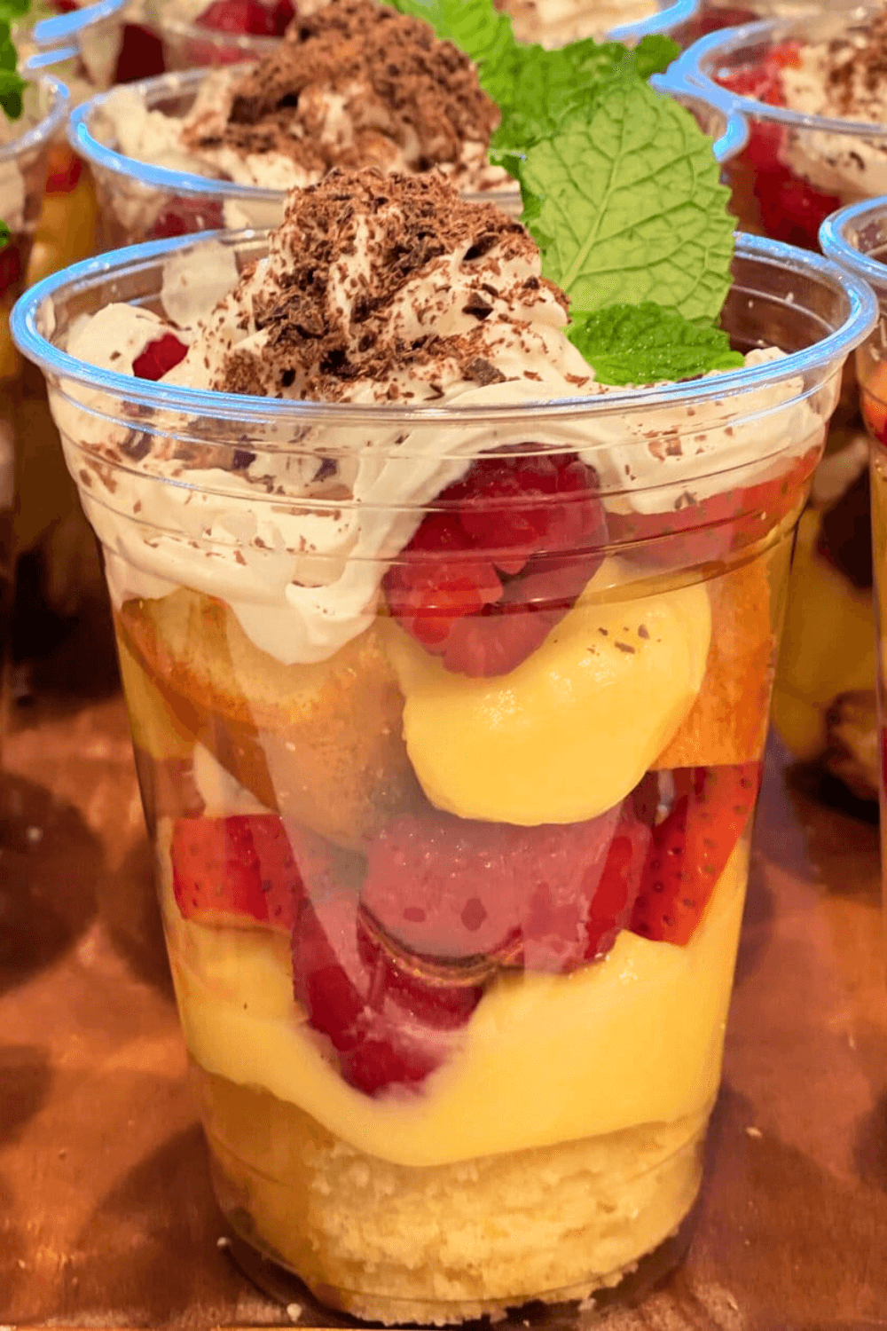 A closeup of an Individual Trifle Cup