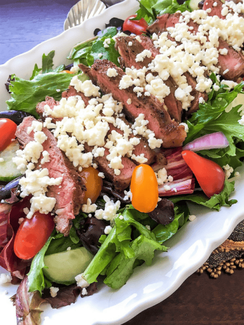 Fresh Greek Salad with Steak Recipe Poster