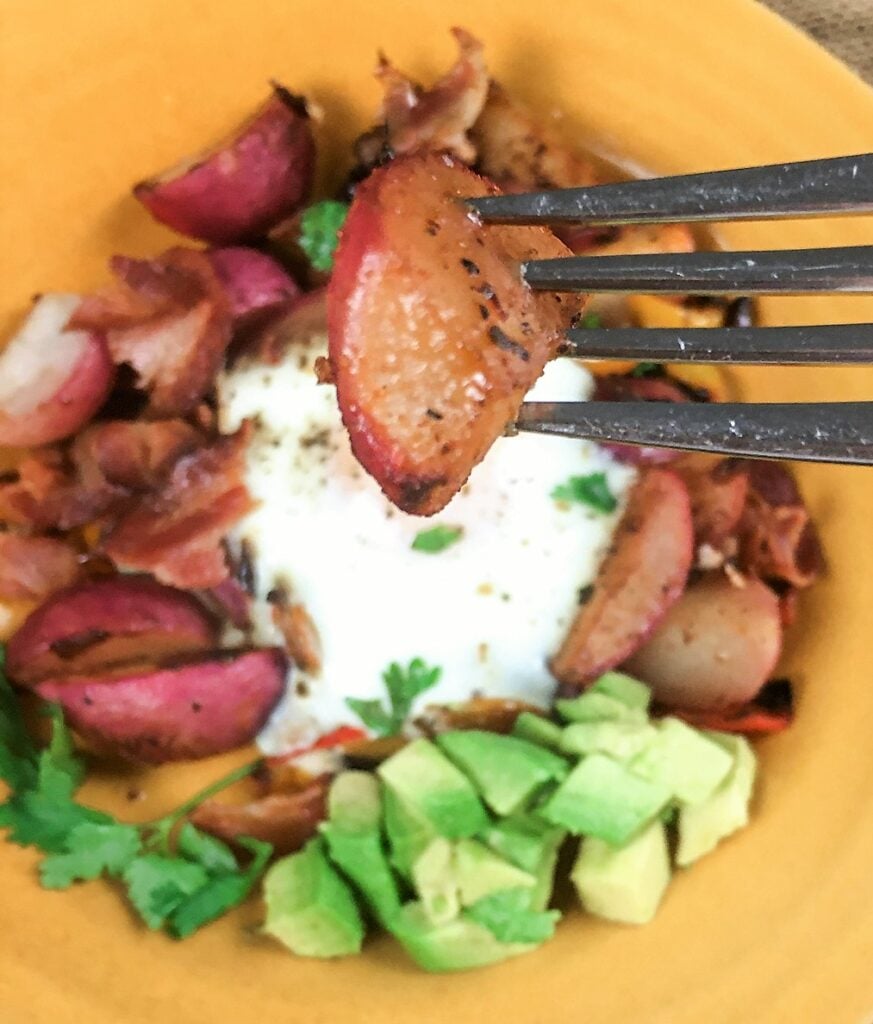 a fork and a red onion Southwestern Keto and Low Carb Breakfast Skillet