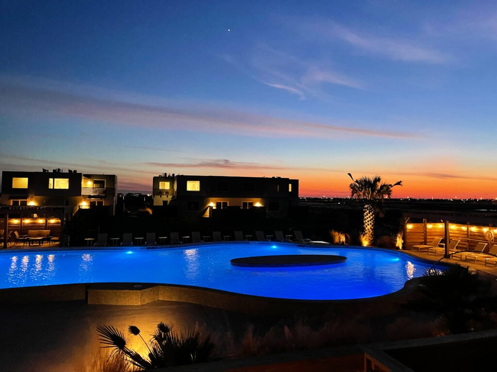 Lively Beach pool at night