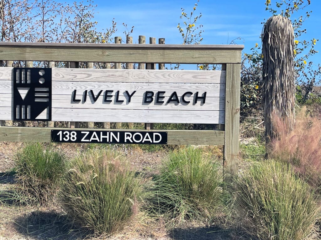 Lively Beach sign on Zahn Road