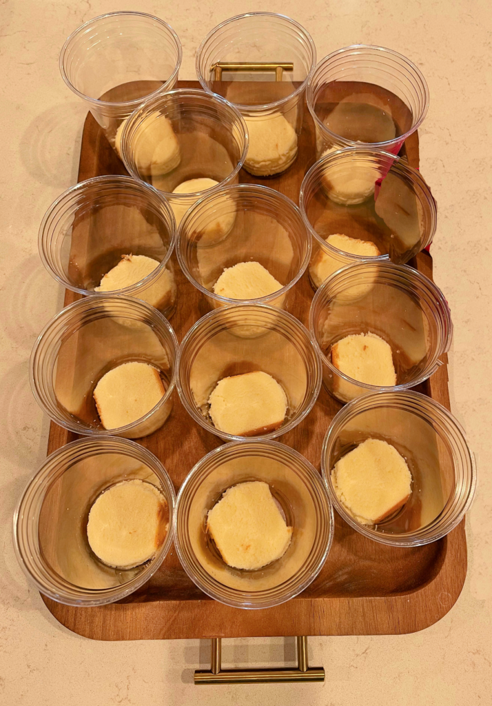 Indvidual clear cups with Sara Lee Pound Cake slices for Individual Trifle Desserts 