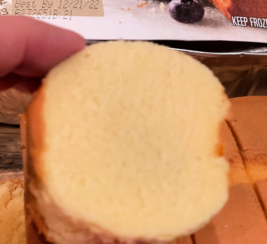 cutting circles into Sara Lee Pound Cake for Individual Trifle Desserts