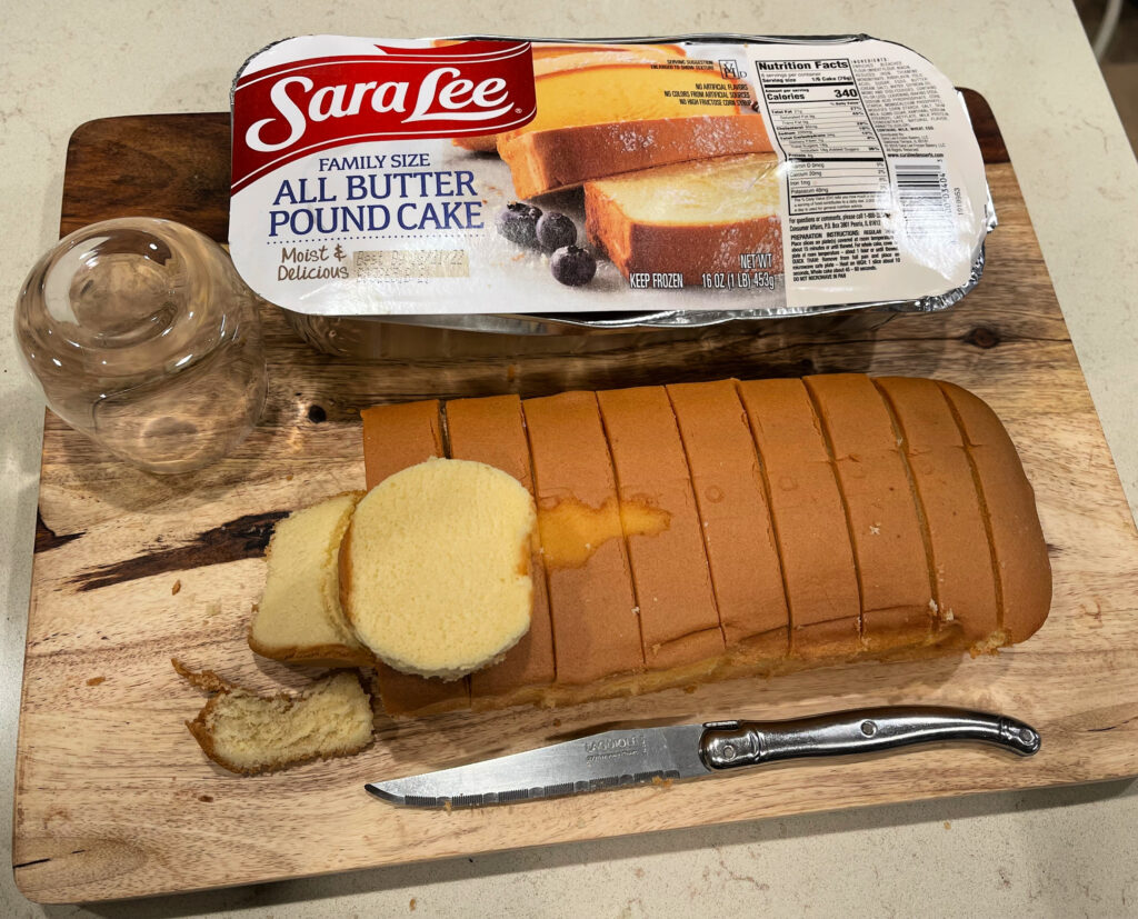 cutting circles into Sara Lee Pound Cake for Individual Trifle Desserts