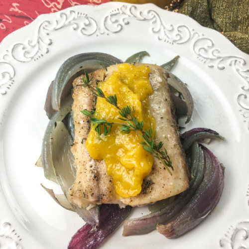 mahi-mahi fish with roasted mango chipotle sauce poster