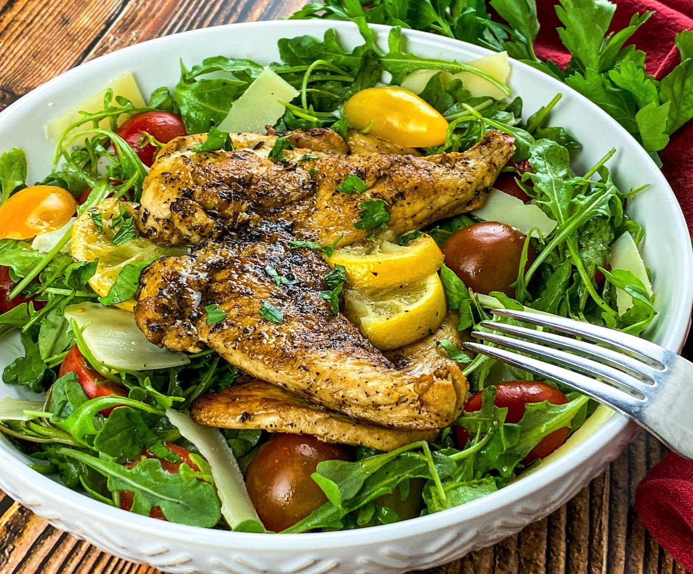 Chicken Paillard Salad in a bowl