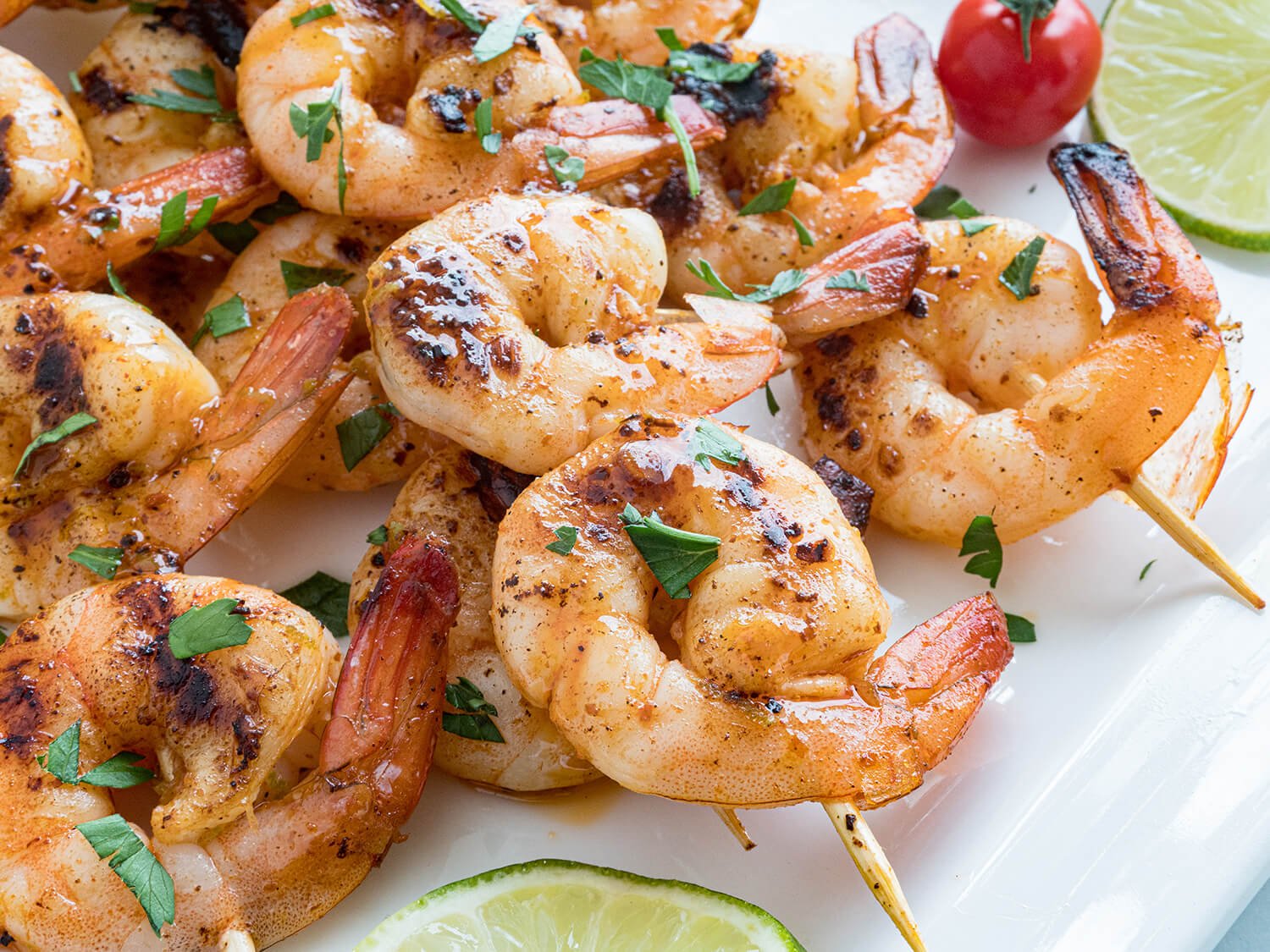 Chipotle Lime Shrimp Skewers on a plate