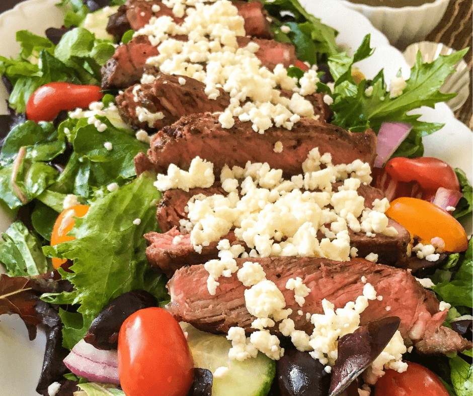 Closeup of Greek Salad with Steak