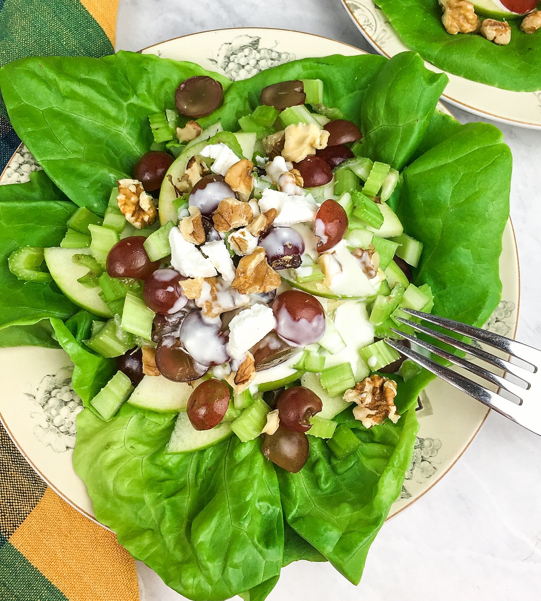 Delicious Deconstructed Waldorf Salad on a white plate