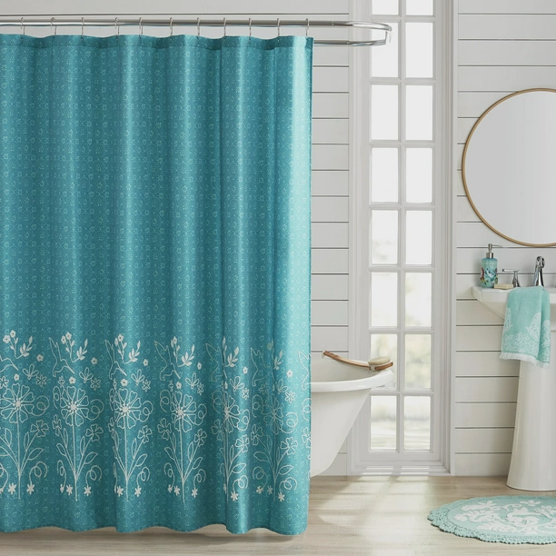 Multicolor Cotton-Rich Fabric Shower Curtain