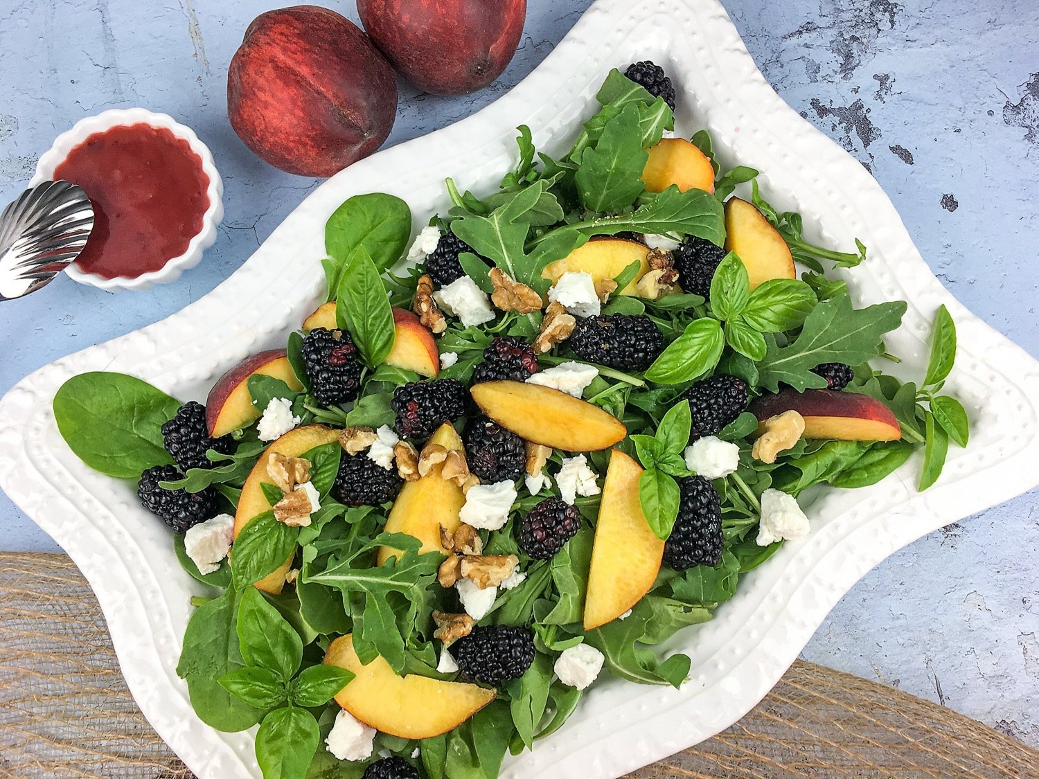 Peach Blackberry Salad on a serving platter