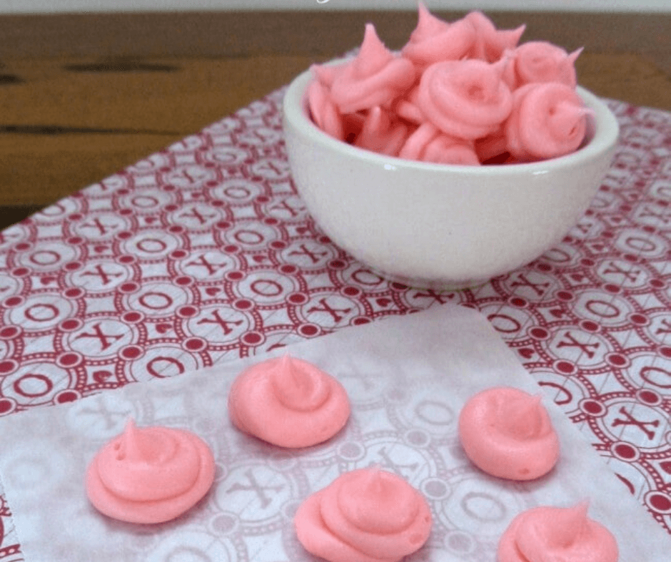 A closeup of a bowl of Cinnamon Valentine Candy Kisses