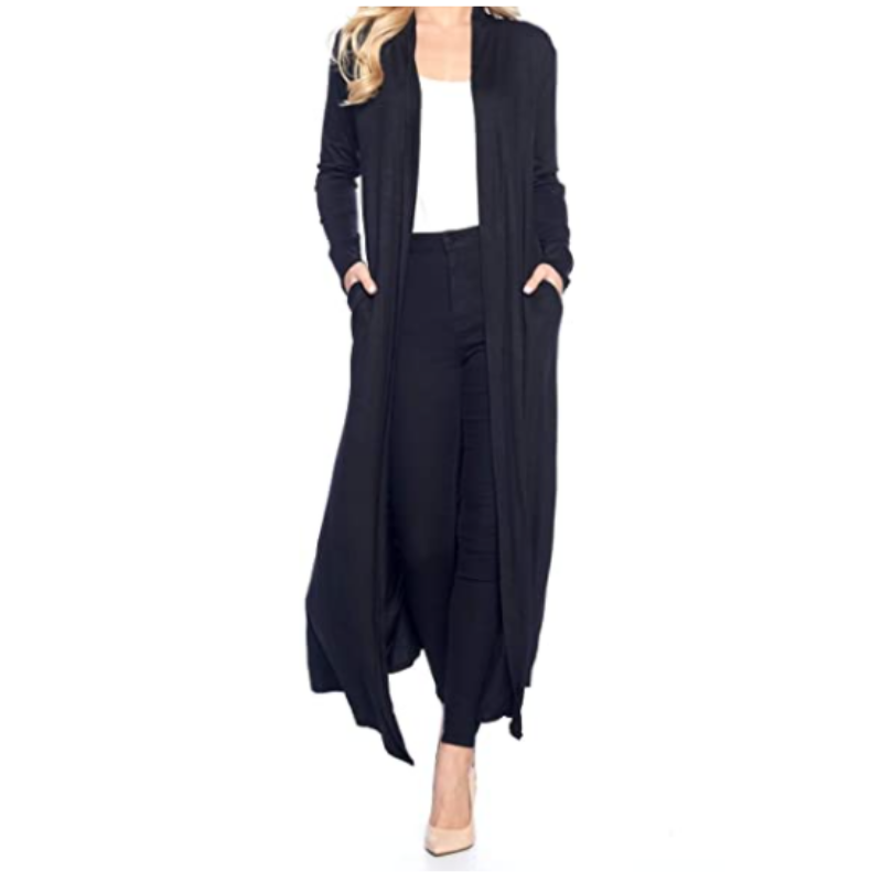Isaac Liev Women's Black Maxi Cardigan