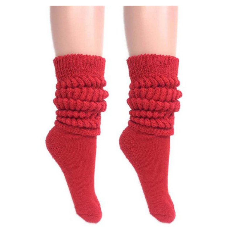 Red Extra Long Heavy Slouch Socks