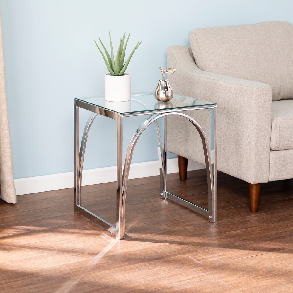 Silver Orchid Stene Contemporary Silver Glass End Table