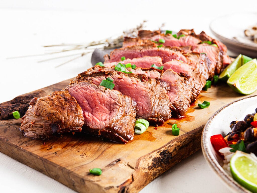 Grilled Lime Flat Iron Steak on a cutting board