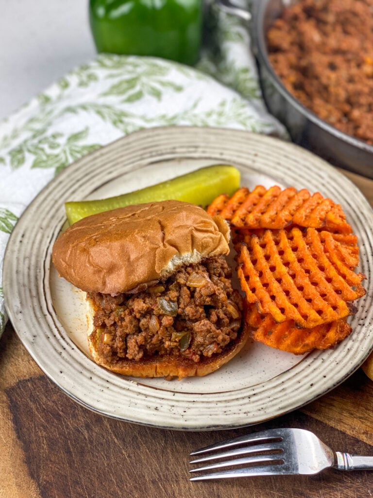 Homemade Sloppy Joes with fries on a plate