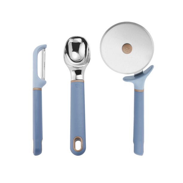 Beautiful Kitchenware Ice Cream Scoop, Pizza Cutter, and Peeler in Blue Icing