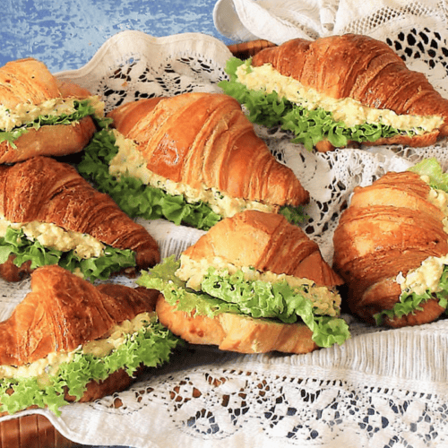 Kicked Up Egg Salad Sandwiches on a basket