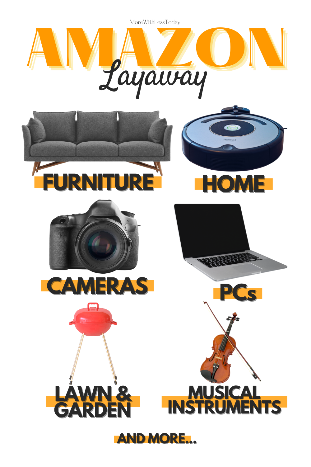 Amazon layaway collage of some eligible categories