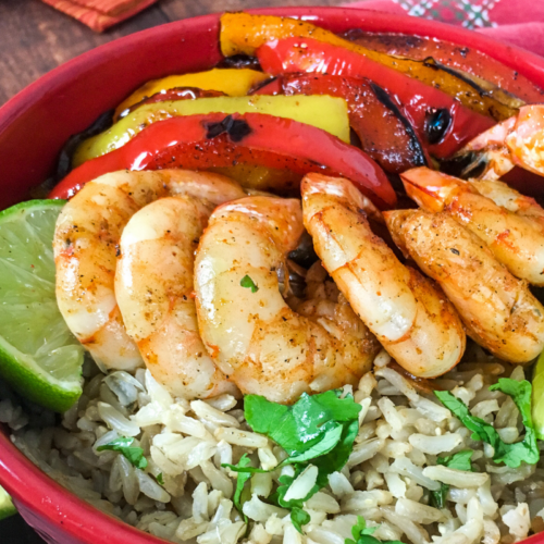 Shrimp Fajita in a red Bowl