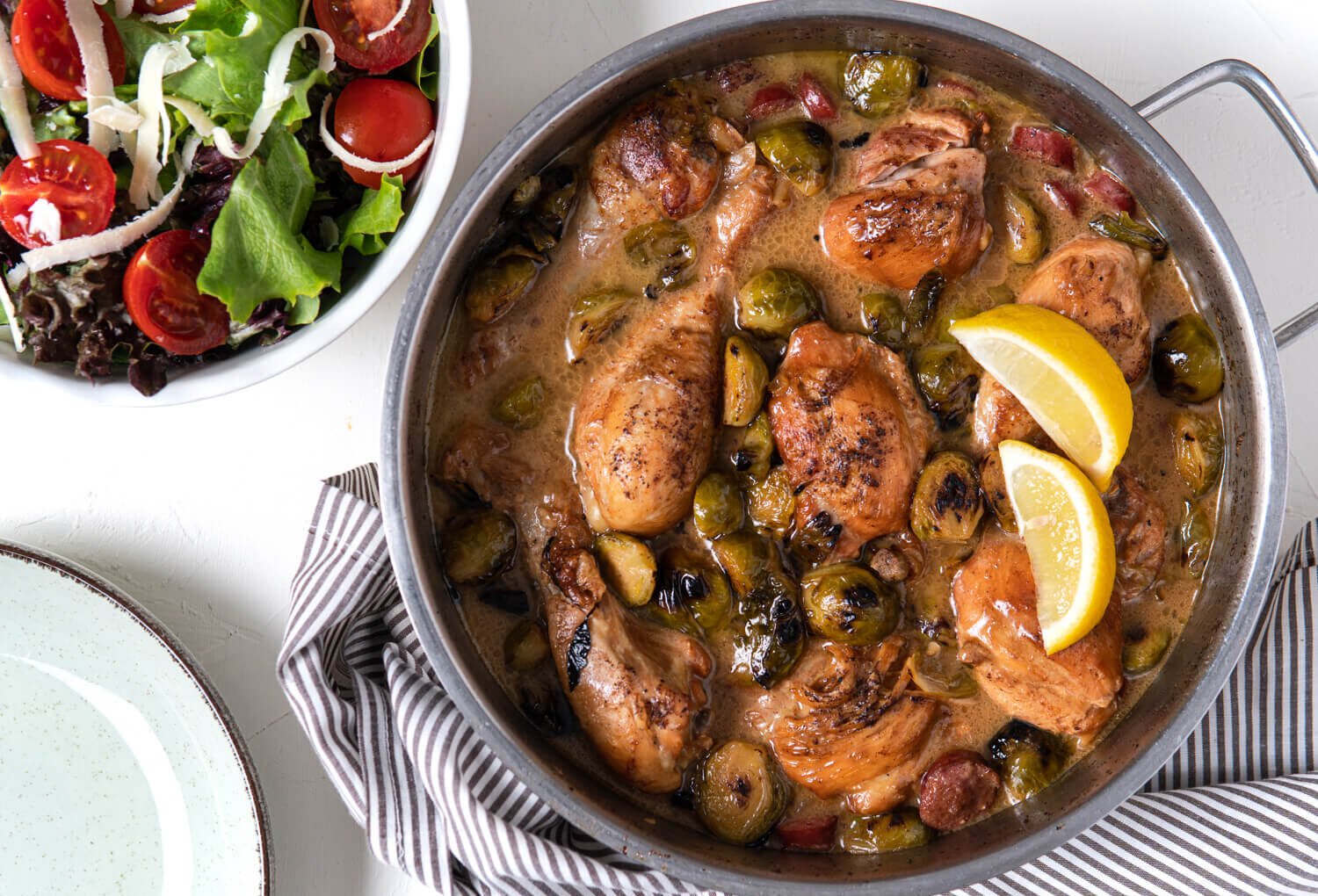 Coq Au Vin with White Wine on a large deep pan