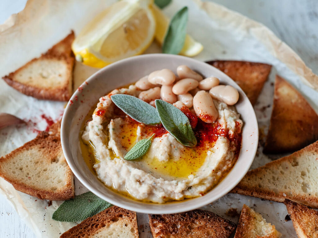 Homemade White Bean Dip with Pita Chips