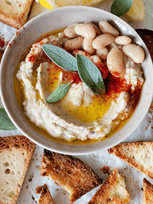 Homemade White Bean Dip with Pita Chips Poster