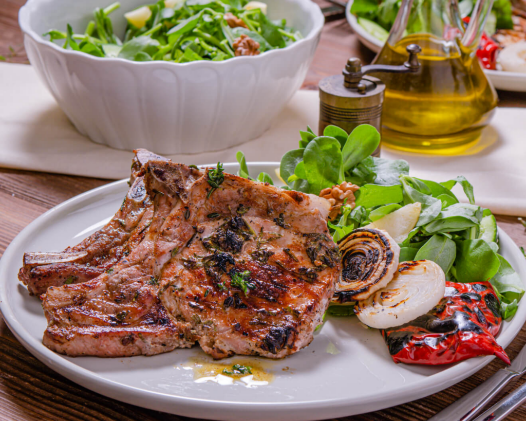 Marinated Grilled Pork Chops on a plate