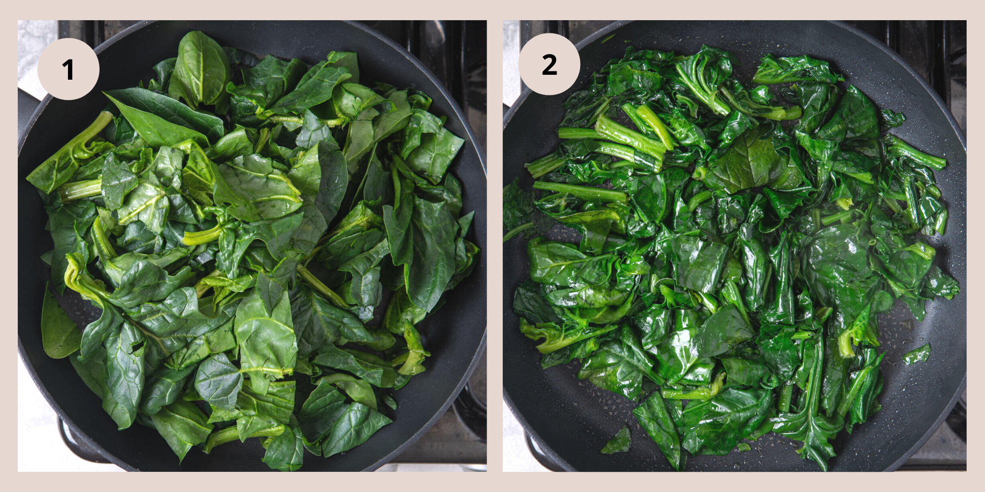 wilted spinach on a skillet