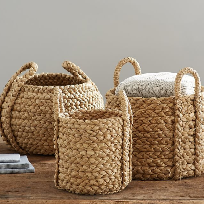 Coastal Grandmother Aesthetic - Beachcomber Handwoven Seagrass Round Handled Baskets